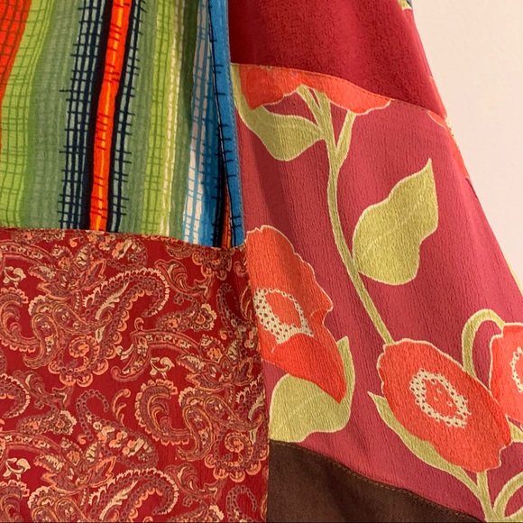 Vintage Skirt Patchwork Cabincore Boho Mixed Print Denim Midi Length Jean Skirt - Picture 9 of 14